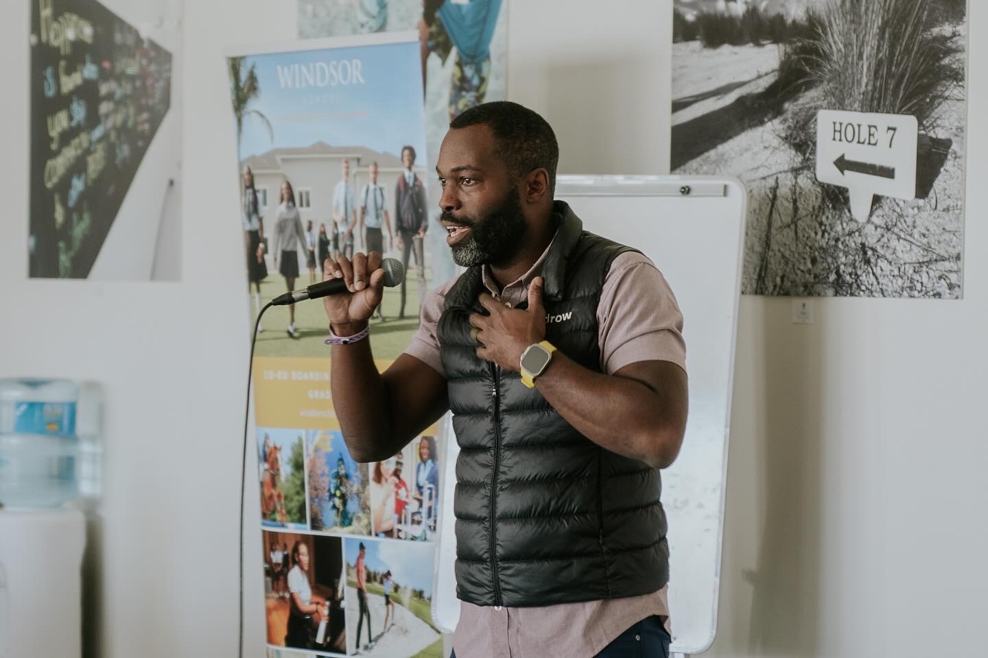 Aquil speaking at Windsor School in the Bahamas